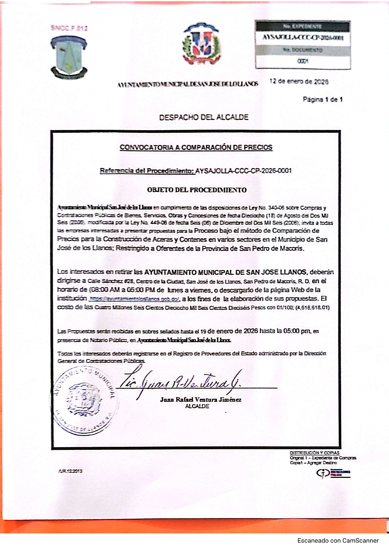 Convocatoria a comparación de precios